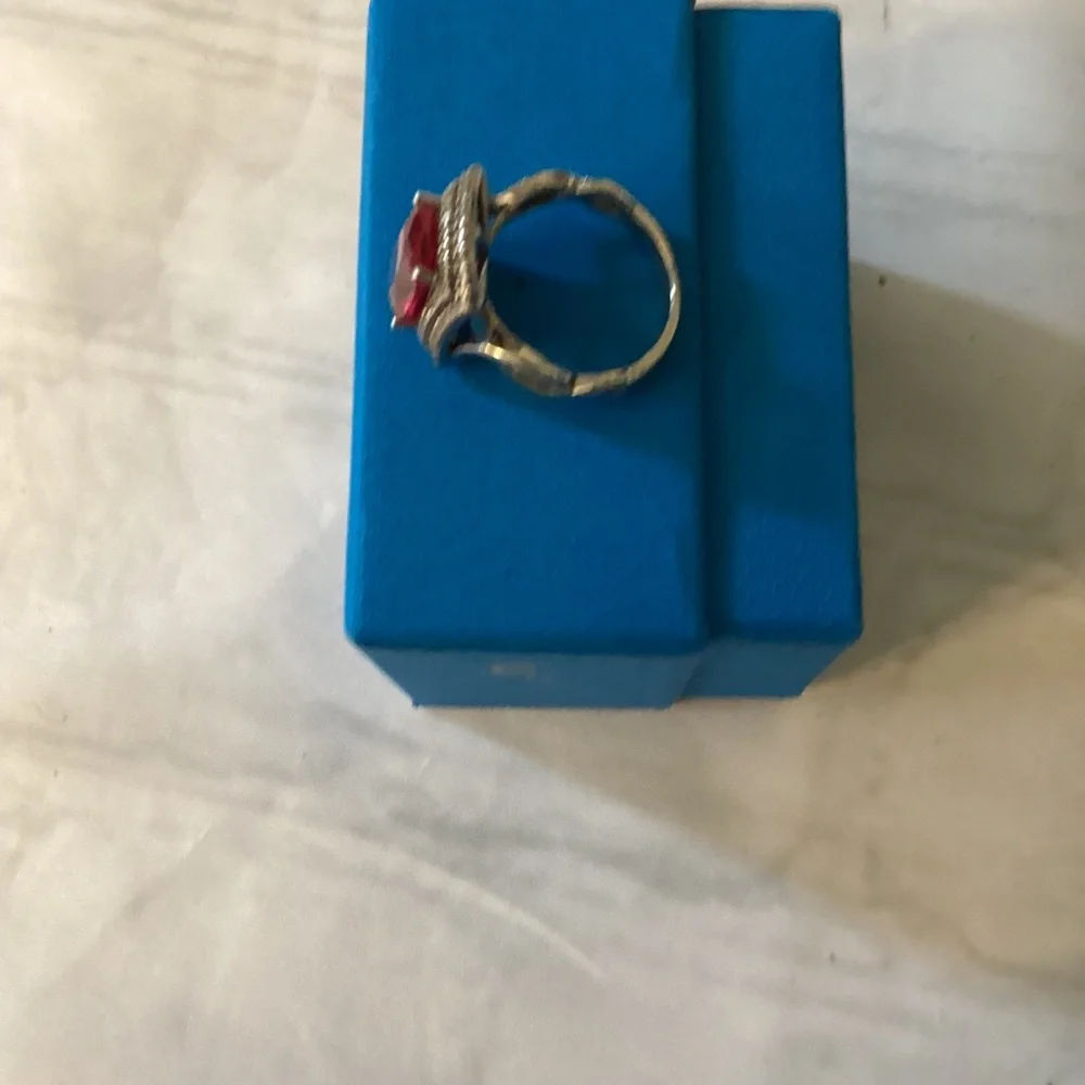 Diamond Simulate JTV RUBY /WHITE SILVER RING (Size: 7) NWOT (In Box)